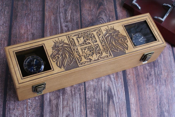 HEAR ME ROAR Personalized Lion Design Watch Box, Handmade Engraved Wood Gift