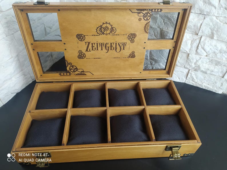 Custom 8-slot Watch Box in Steampunk Style , Handmade Wooden Watch Organizer, Gift For Zoomer image 3