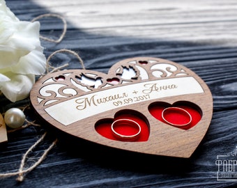 Customized Hear of love, Wooden Heart Ring Holder, Handmade wedding bearer, Wooden "Elegy #2", ring bearer pillow, wedding ring carrier