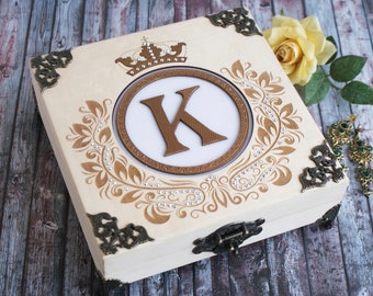 Personalized Handmade Wooden Jewellery Box "Queen" with the original Swarovski crystals, Customized Gift For Her, Mother's Day gift