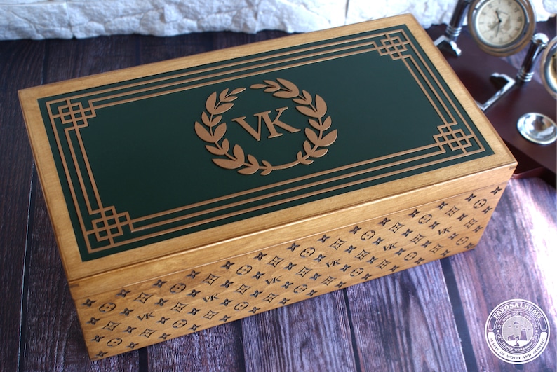 Handmade Wooden Organizer, Monogrammed Keepsake Box image 1