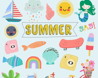 Sommer Clipart - Meer Clipart, Meer Strand Clipart, Meerjungfrau Clipart, Sonne Clipart - Instant Download PNGs