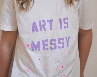 Art is Messy Kinder T-shirt - 100% Baumwolle, handgefärbt, Siebdruck, unisex - Artsy/Hipster Kinder T-shirt