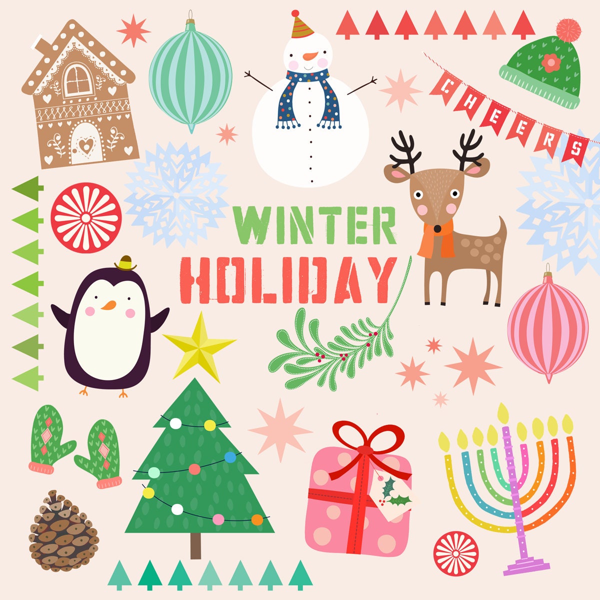 Winter Holiday Clipart - Christmas Clipart, Menorah Clipart, Snowflake  Clipart - Instant Download PNGs
