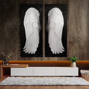 Angel Wings White Gold Lucifer Set 2 Piece Duo Art Canvas Wall Art Pop Poster Print Home Decor