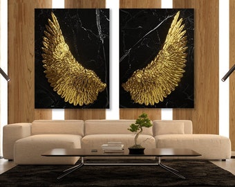 Angel Wings Gold Set 2 Piece Duo Art Canvas Wall Art Pop Poster Print Home Decor