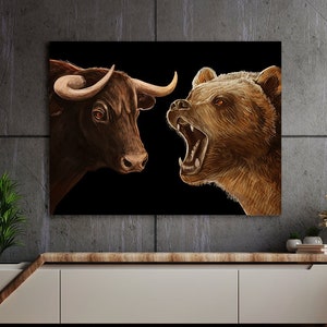 Bull vs Bear Stocks Market Entrepreneur Stock Exchange Financial Day Trader Broker Canvas Wall Art Pop Home Decor Poster