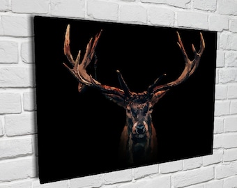 Deer Stag Head Black Canvas Wall Art Pop Poster Home Decor Painting