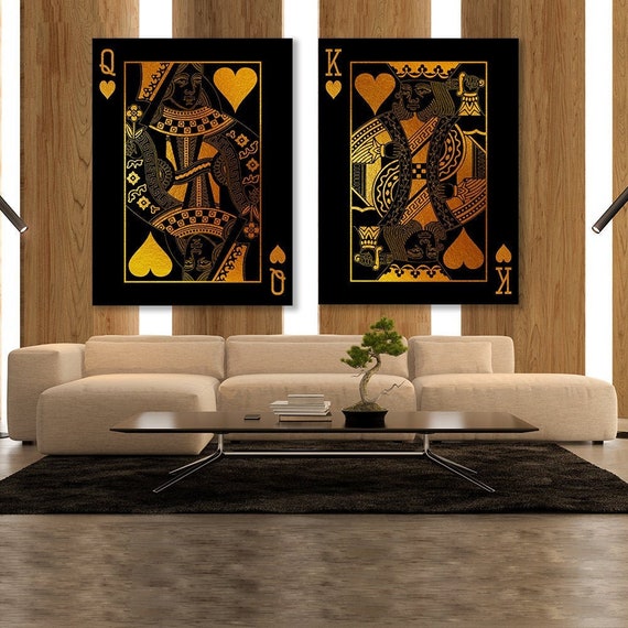 king & queen of hearts gold playing card duo canvas set wall etsy king & queen of