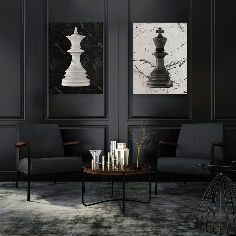 Chess King & Queen Black and White Canvas Print Wall Art Home - Etsy