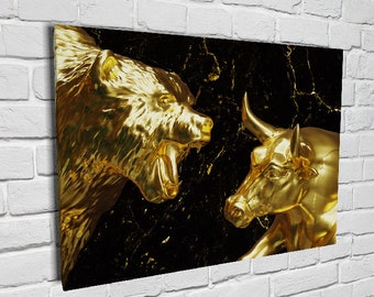 Bull vs Bear Stock Market Entrepreneur Stock Exchange Financial Trader Broker Canvas Wall Art Pop Home Decor Poster