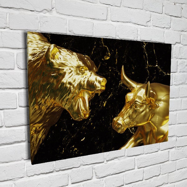 Bull vs Bear Stock Market Entrepreneur Stock Exchange Financial Trader Broker Canvas Wall Art Pop Home Decor Poster