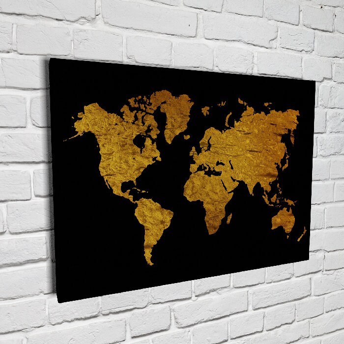 Gold World Map Canvas Wall Art Poster Home Decor Painting Etsy