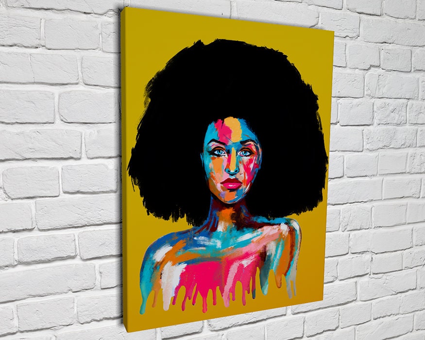 African American Afro Hair Black Girl Abstract Art Wall Decor Painting Canvas