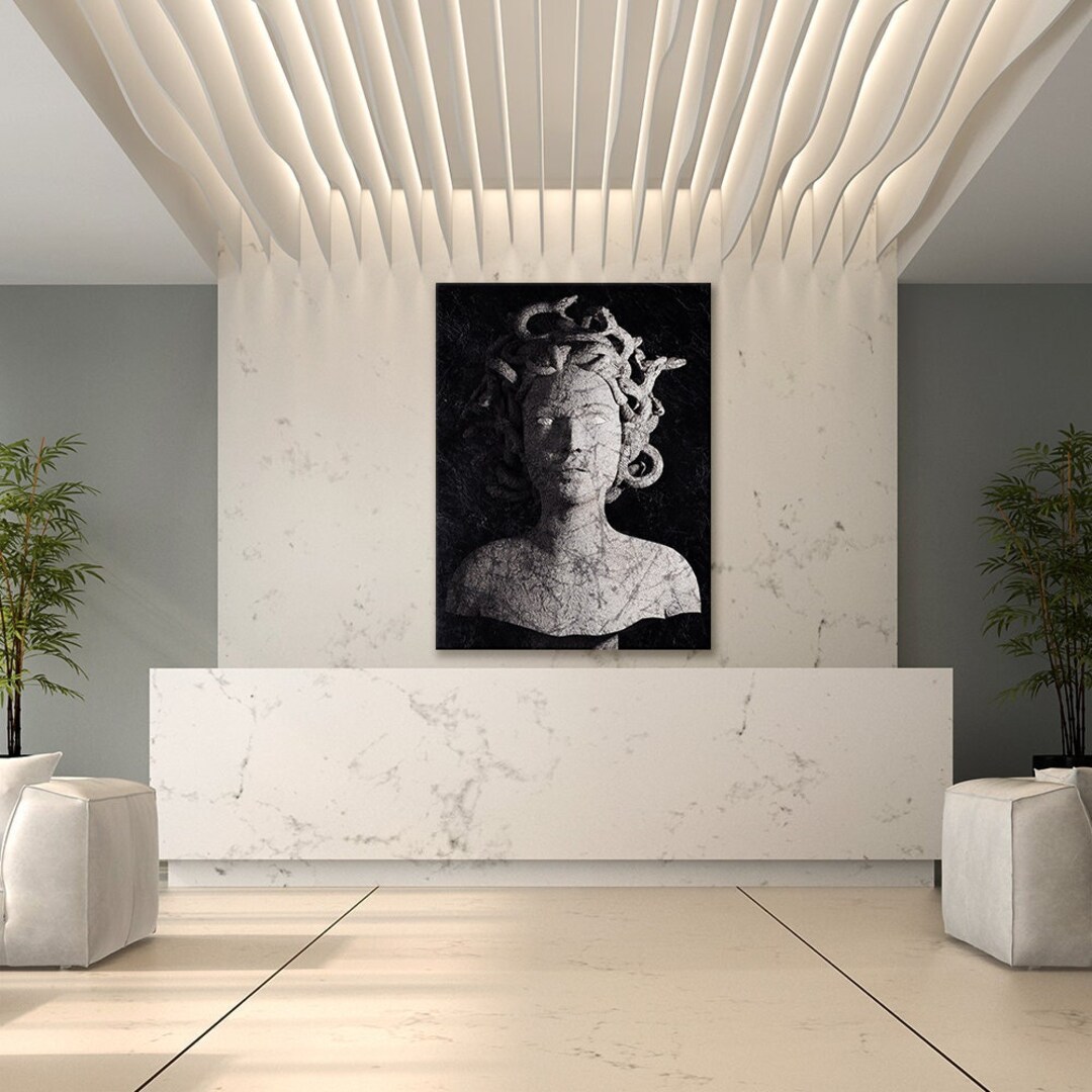 Medusa Statue Stone Bust Greek Canvas Wall Art Pop Poster Home Decor Etsy