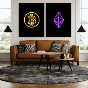 Bitcoin & Ethereum ETH BTC Cryptocurrency Crypto Trader Trading Market Office Set Wall Art Pop Poster Home Decor image 2