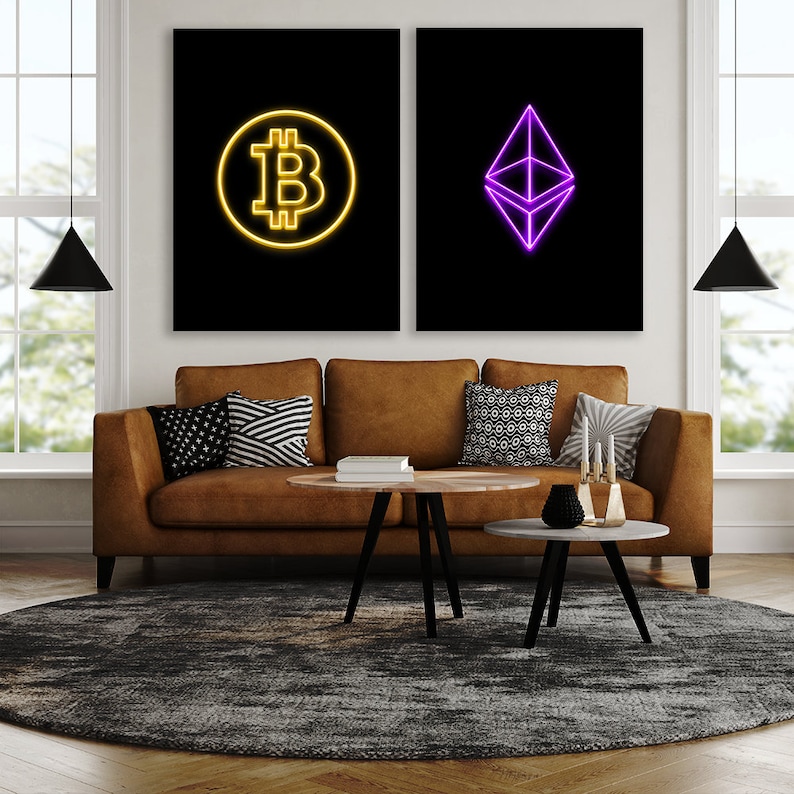 Bitcoin & Ethereum ETH BTC Cryptocurrency Crypto Trader Trading Market Office Set Wall Art Pop Poster Home Decor image 2