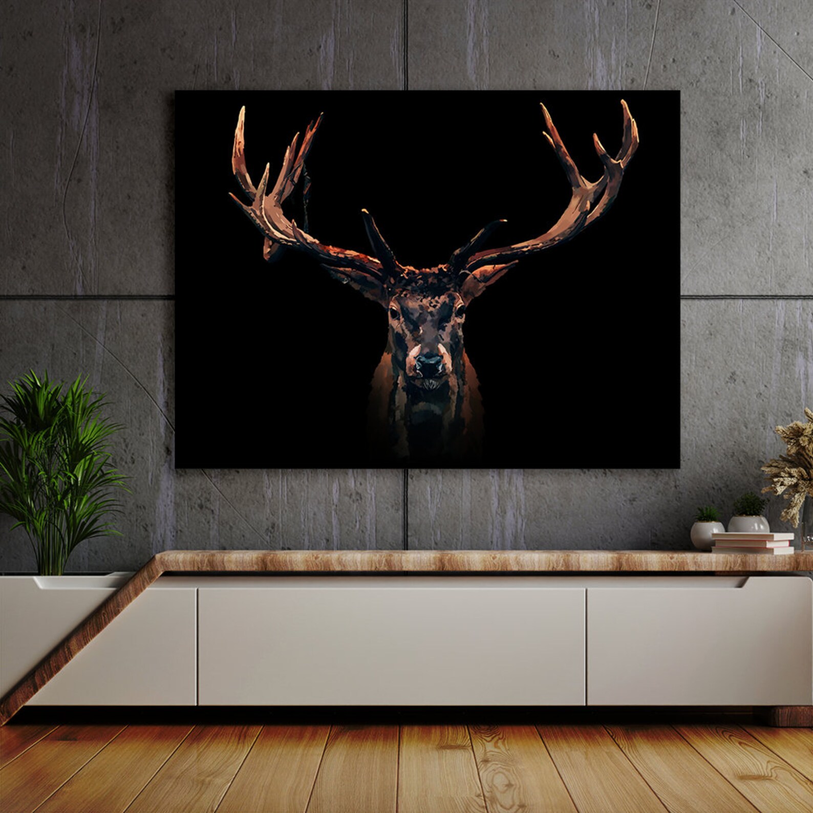 Deer Stag Head Black Canvas Wall Art Pop Poster Home Decor Etsy