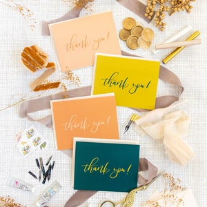 Thank You Card Set in Blush Pink, Coral, Yellow, and Teal with Envelopes | Thank You Card for Wedding, Bridal Shower, Baby Shower