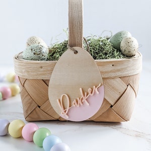 Personalized Wood Easter Basket Tags with Layered Acrylic Name | Wood Easter Egg Basket Tag | Wood Easter Egg Place Card | Easter Basket Tag