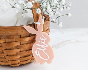 Personalized Easter Bunny Basket Tags | Acrylic Easter Bunny | Personalized Calligraphy Bunny Tag | Easter Bunny Place Card