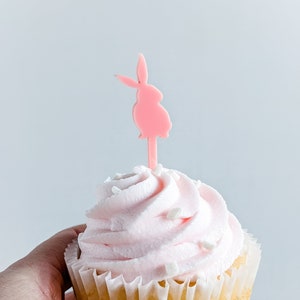 Pink Easter Bunny Cupcake Toppers | Bunny Cupcake Toppers | Easter Brunch Décor | Acrylic Bunny Toppers | First Birthday Party | Pack of 6