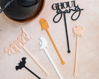 Halloween Cocktail Stirrers | Cocktail Stir Stick | Ghoul Squad Bachelorette Party | The Spooky One | Hocus Pocus Party | SET of 8