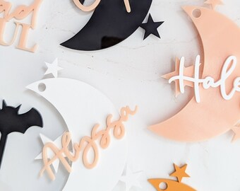 Personalized Halloween Basket Tag | Halloween Party Décor | Spooky One| Bat, Ghost, Spider, Moon & Star, Pumpkin, Crystal Ball