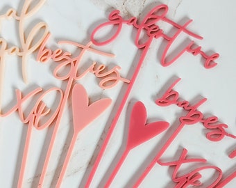 Galentines Cocktail Stirrers | Cocktail Stir Stick | Galentines Brunch Décor | Valentines Party Décor | SET of 10