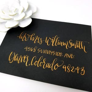 Modern Calligraphy Wedding Envelope | Calligraphy Addressing Envelope | Black Envelope with Bronze Ink | Modern Wedding Stationery