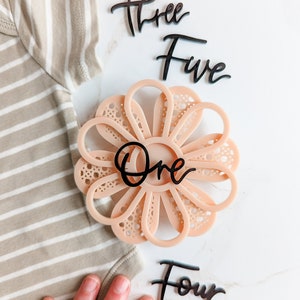 Carte d'étape de fleur acrylique moderne rose blush et noir | Marqueurs d’étape mensuels pour bébé| Carte d’étape Boho | Cadeau de fête de naissance