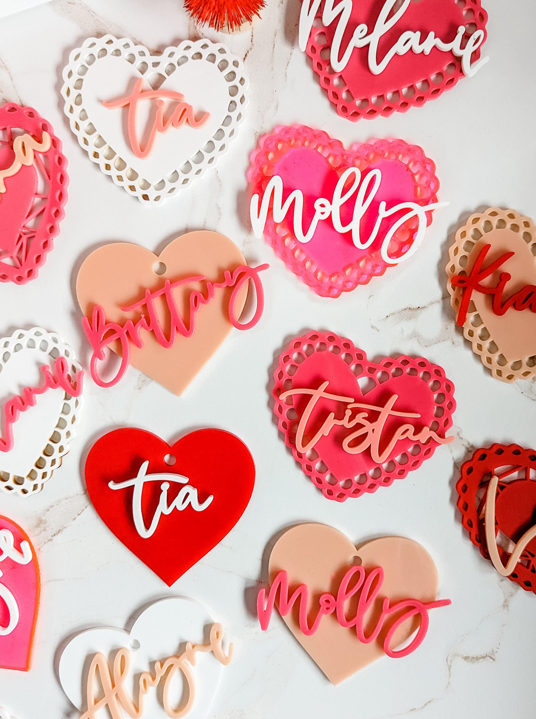 Personalized Valentines Day Gift Tags Acrylic Hearts Acrylic Heart  Galentine Décor Personalized Calligraphy Valentine Place Cards 