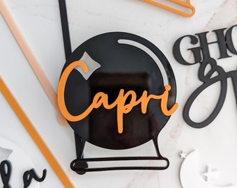 Personalized Halloween Basket Tag | Halloween Party Décor | Spooky One| Bat, Ghost, Spider, Moon & Star, Pumpkin, Crystal Ball