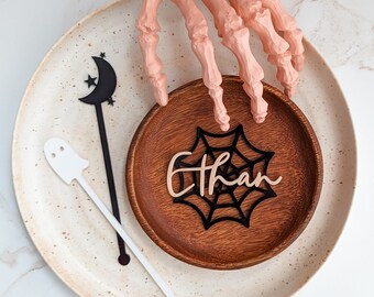 Personalized Halloween Place Cards | Halloween Party Décor | Spooky One| Bat, Ghost, Spider, Moon & Star, Pumpkin, Crystal Ball