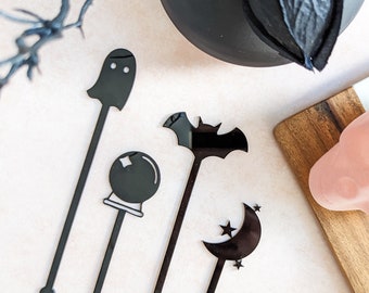 Halloween Cocktail Stirrers | Cocktail Stir Stick | Ghoul Squad Bachelorette Party | The Spooky One | Hocus Pocus Party | SET of 8
