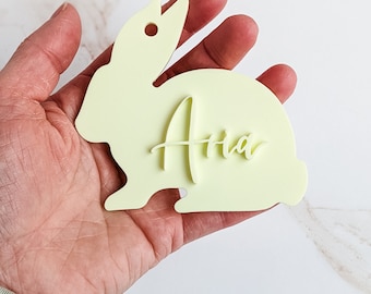 Easter Bunny Basket Tag | Acrylic Easter Bunny | Layered Acrylic Bunny Tag | Pastel Yellow Easter Bunny Place Card