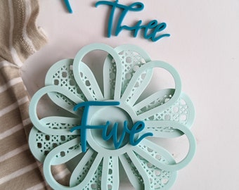 Light Teal & Teal Modern Acrylic Flower Milestone Card | Baby Monthly Milestone Marker | Boho Baby | Baby Shower Gift | Spring Baby