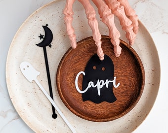 Personalized Halloween Place Cards | Halloween Party Décor | Spooky One| Bat, Ghost, Spider, Moon & Star, Pumpkin, Crystal Ball