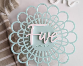 Light Teal and White Modern Acrylic Flower Milestone Card | Baby Monthly Milestone Marker | Boho Baby | Baby Shower Gift | Spring Baby