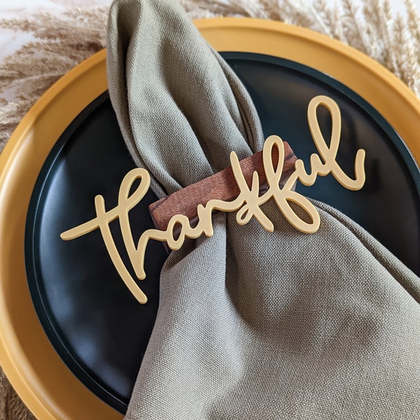 Thanksgiving Holiday Place Setting Words | Gather | Grateful | Thankful | Family | Friendship | Give Thanks | Wooden + Acrylic Place Cards