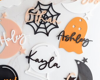 Personalized Halloween Basket Tag | Halloween Party Décor | Spooky One| Bat, Ghost, Spider, Moon & Star, Pumpkin, Crystal Ball