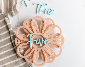 Blush Pink & Teal Modern Acrylic Flower Milestone Card | Baby Monthly Milestone Marker | Boho Milestone | Baby Shower Gift | Summer Baby