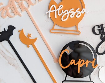 Personalized Halloween Basket Tag | Halloween Party Décor | Spooky One| Bat, Ghost, Spider, Moon & Star, Pumpkin, Crystal Ball