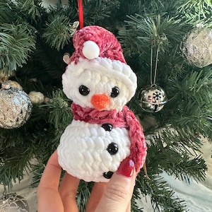 Handmade Crochet Snowman Plushie - Amigurumi Christmas Decor - Winter Holiday Gift - Soft Stuffed Snowman Toy