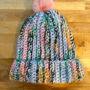 Warm and Cozy Crochet Beanie – Handmade Winter Hat in Multicolor (Blue and Pink) - Trendy Fashion Accessory
