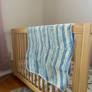 Multicolor Blue Wave Handmade Crochet Baby Blanket - Ocean Themed Nursery Decor