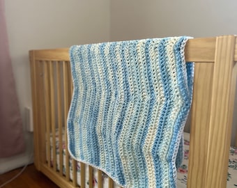 Multicolor Blue Wave Handmade Crochet Baby Blanket - Ocean Themed Nursery Decor