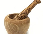 AramediA Mortar and Pestle Olive Wood, Tunisian Handicrafts Grinder Set for Kitchen Crush Spices - Garlic Smasher