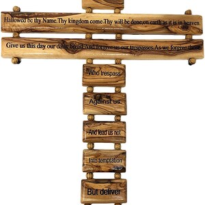AramediA Wooden Olive Wood Handcrafted Wood Our Father Wall Cross Hand Crafted by Artisans - (18 x 11 x 0.5 inches)