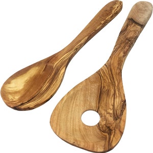 AramediA Handmade Wood Spoons Cooking & Serving Utensil - Set of 2 Pieces -Handmade and Hand Carved By Artisans- 12 inch